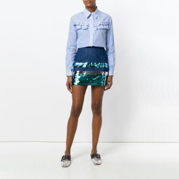 NWT Miu Miu orange silver sequin denim mini skirt - Picture 7 of 16